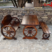 餐厅化防腐木碳庭院桌椅，组合实木阳台户外桌椅，三件套酒吧室外车轮