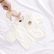 婴儿空调衫薄款女童小外套新生，宝宝针织开衫公主镂空夏季短袖披肩