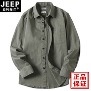 jeep吉普长袖工装衬衫，宽松大码休闲外套青年，男装纯棉春季上衣