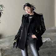 韩国直邮vivaruby黑色PU皮衣外套女秋冬短款修身机车服皮风衣
