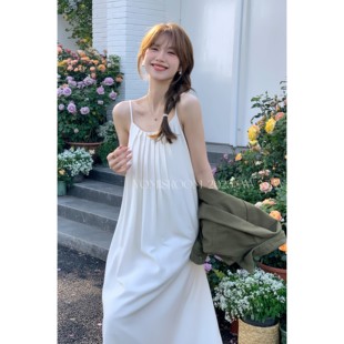 哟米yomi甜茶派夏季白色吊带，连衣裙女小个子宽松简约气质长裙