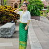 傣泰民族服装泰国傣锦缎裙，白色镂空绣花女装，上衣筒裙套装日常