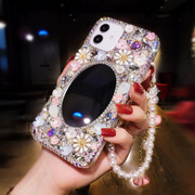 适用三星S23奢华水钻手机壳note10+网红全包防摔女款S22ultra高档日韩s9plus保护套S20FE软硅胶A53补妆镜子s8