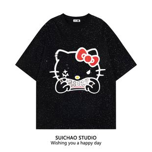 SUICHAO 日系卡通愤怒的hello Kitty猫印花短袖T恤女学生可爱半袖