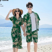 三亚海岛服情侣装夏装女裙沙滩海边拍照显瘦收腰连衣裙男衬衫套装