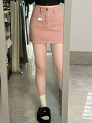 脏粉色牛仔半身裙女夏季薄款胖妹妹mm高腰，遮胯显瘦防走光a字短裙