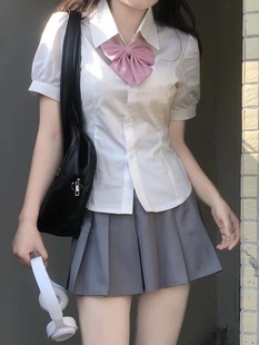 jk制服套装短袖上衣女士夏季学院风辣妹收腰显瘦修身白色衬衫