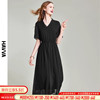 HAVVA2023夏季法式波点连衣裙女中长款黑色高腰雪纺裙子Q8239