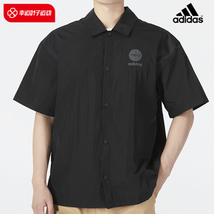 Adidas阿迪达斯短袖男2023夏季运动服翻领黑色开衫T恤HM9977