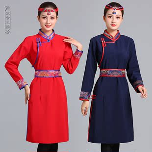 蒙古族女装女式蒙古袍连衣裙长袖蒙餐服务员工服舞蹈演出民族服装