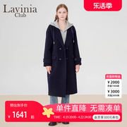 lavinia2024秋冬100%羊毛，黑色简约气质假两件连帽毛呢大衣女