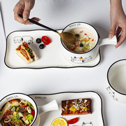 一人食早餐餐具套装盘子碗单柄创意燕麦日式单人陶瓷精致可爱卡通