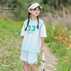 亲子女童速干运动套装夏装洋气中大童2024女孩夏季韩版短袖t