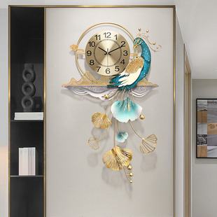 新中式创意孔雀客厅钟表，家用时尚个性，时钟现代装饰大气挂墙挂钟