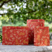 中式特产礼盒送礼购物年货曲奇袋红色喜庆复古风金龙牛皮纸袋
