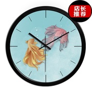 时钟复古中式挂钟中国风锦鲤艺钟表古典客厅装P饰石术挂钟鱼英钟