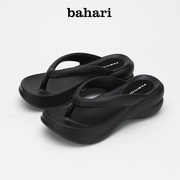 BAHARI增高跟人字拖女夏外穿防滑夹脚厚底简约黑色中跟沙滩鞋凉拖