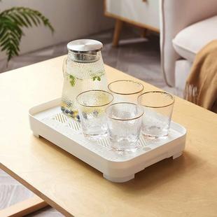 北欧双水层长方形沥盘欧塑料茶盘家用水杯客厅托式简约WMV杯子沥