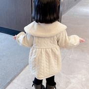 韩国女童皮衣棉服外套夹棉2023F秋冬女宝宝小童加棉加厚儿童