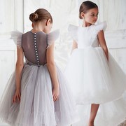 女童天鹅芭蕾裙西班牙风格露背飞袖连衣公主网纱礼服花童演出服裙