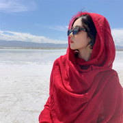 围巾女夏季沙漠旅游防晒披肩，民族风茶卡盐湖拍照丝巾薄款棉麻纱巾