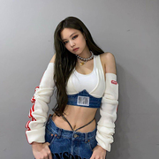 jennie同款丨背心袖套，上衣辣妹女团，牛仔blackpink打歌服演出服