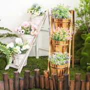 北欧田园风装饰白色实木，折叠花架梯花桶摆件，阳台花园布置室内造景