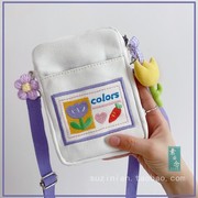 夏天小众设计可爱手机，包女斜挎包迷你小包包帆布手机袋零钱包