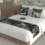 北欧床旗森林布艺棉麻，绿植轻奢床尾巾，床盖长方形床旗电视柜盖布巾
