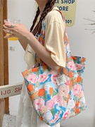 文艺油画花朵布包莫奈花园2023韩版仙女包时尚复古单肩棉布袋