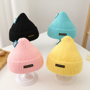 韩国同款马卡龙(马卡龙)色系，刺绣笑脸儿童针织帽瓜，皮帽子宝宝潮毛线帽