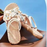 zlpshop2023年夏季女士百搭平底两穿凉鞋沙滩，碎花时尚凉拖女