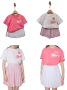 120-160女童夏款休闲运动时尚纯棉短袖，半裙短裤七分裤两件套套装