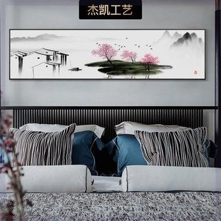 新中式客厅装饰画单幅山水风景油画，沙发背景墙壁画酒店床头壁挂画