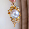 巴西黄水晶吊坠925银镀18k金镶嵌(金镶嵌)南洋金珍珠(金珍珠，)项链澳洲白珍珠(白珍珠)毛衣链