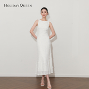 holidayqueen2024新中式连衣裙提花设计感花朵白色长裙裙子