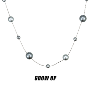 growup原创设计亚麻，灰珍珠毛衣链长款项链，轻奢高光正圆配饰