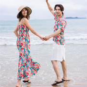 新年情侣装夏季一男一女沙滩海边套装三亚婚纱照轻奢多巴胺连衣裙