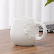高档羊脂玉白瓷泡茶杯个人专用简约办公室陶瓷茶杯带把手茶具家用