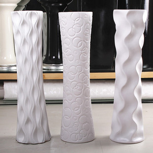 简约陶瓷大花瓶现代时尚白色创意绢花客厅摆件，欧式干花落地花器