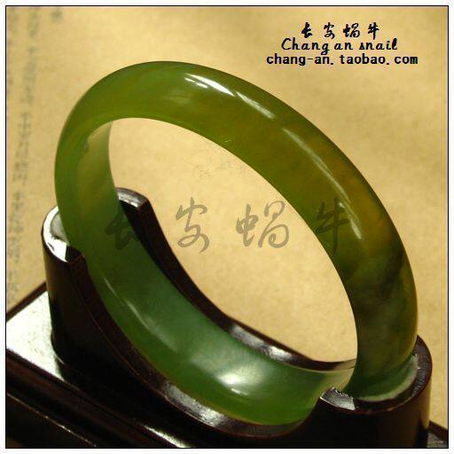 蓝田玉玉镯/极品天然姜花玉手镯 苹果绿飘花/内径56 生日礼物