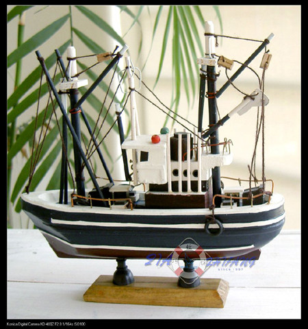 特价【地中海风格 海洋装饰品】实木16cm多桅杆渔船 23GJF898-16