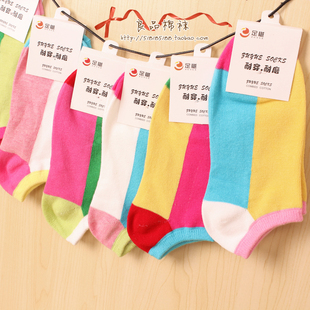 [袜子]W33满10双包邮 袜子 韩国可爱糖果色格子撞色女袜纯棉短袜隐形船