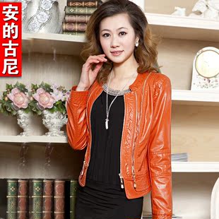 安的古尼 秋冬新款PU短款皮衣女装 修身机车夹克 外套 AD10356