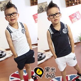  童装夏装 韩版男童无袖背心短裤热裤套装儿童学院风夏季校服