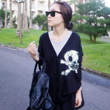 特 韩国代购holic 正品时尚个性<span class=H>亮片</span>装饰髓髅图案 外套 针织衫