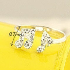  0904 满包邮 韩国小饰品批发 闪钻戒指美可调节指环满钻音符戒指