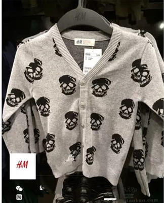 上下架计划:HM H&M童装正品 男童男孩V领针织衫开衫骷髅毛线衣外套 14新款
