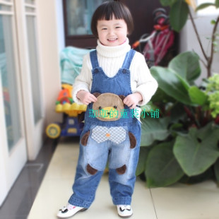  美小鸭春秋夏款男童装女童儿童牛仔裤子宝宝背带裤婴儿童背带裤子