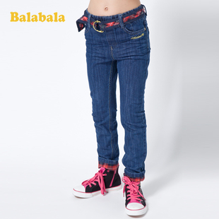  巴拉巴拉balabala童装牛仔裤 休闲女童牛仔长裤儿童松紧裤子 正品